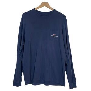 Vineyard Vines T-Shirt Men's Size Medium Navy I Whale Texas Pocket Long Sleeve‎